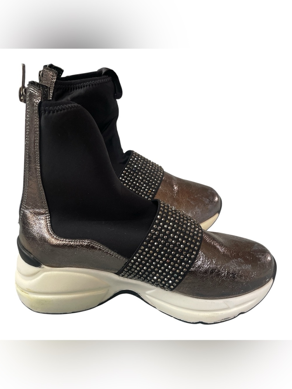 Rare Metallic Rhinestone High Top Sock Sneakers Platform US 6.5